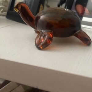Vintage Blinko hand blown Amber Glass Turtle Figurine